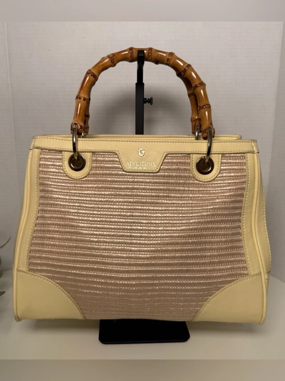 Spartina 449 Pearl Bamboo Chic Satchel Straw Woven Handbag